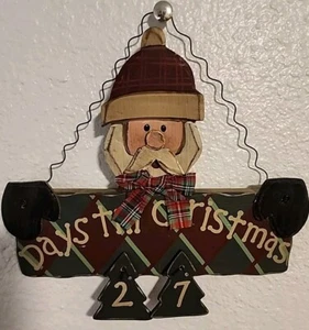 Vintage Holz Santa Countdown To Christmas Plakette - Bild 1 von 5