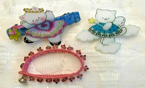 LOT VINTAGE 2 Hair Barrette Clip Pin Bears & 1 Pink Bracelet Beaded for Girls - Picture 1 of 7