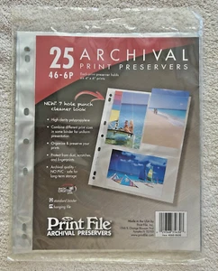 Print File 46-6P 4"x 6" Photo Archival Preservers 25 Pages 3/7 Ring Binders New - Picture 1 of 4