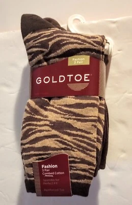 GOLD TOE FASHION SOCKS - 3 PAIRS (BEIGE/ DRK BROWN) - Women's Shoe Size 6-9 - Image 1 of 2