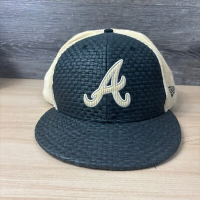 Atlanta Braves Hat Cap Fitted 8 Black Brown Basket Weave Corduroy Back New Era - Image 1 of 4
