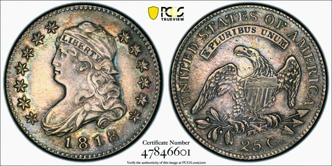 1818 AU-50 Capped Bust BETTER DATE 25c SCARCE HIGH GRADE QUARTER Cover