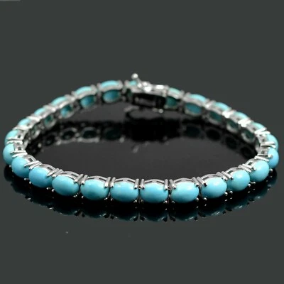 7X5 MM Natural Arizona Turquoise Bracelet Sterling 925 Silver Tennis Jewelry - Image 1 of 4