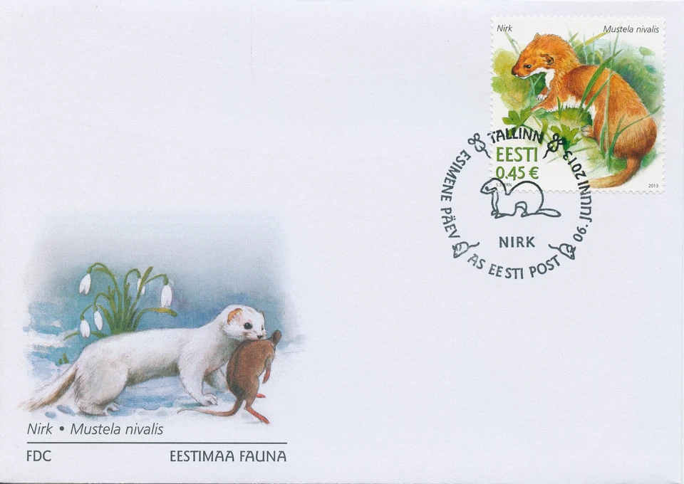 Estonia 2013 FDC Fauna Stamps Weasel Weasels Wild Animals Mammals 1v Set - Image 1 of 1