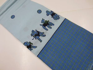 Vintage Blue Green Polka Dot Check PUPPIES Border Cotton Broadcloth Fabric 2 Yds - Picture 1 of 8