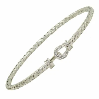 Charles Garnier Bermuda Sterling Silver 3MM Woven Hook & Eye CZ Bangle - Image 1 of 4