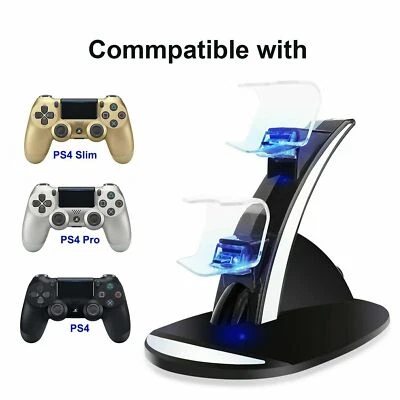 Dual Controller LED Charger Dock Station USB Fast Charging For PlayStation 4 PS4 - Image 1 of 4