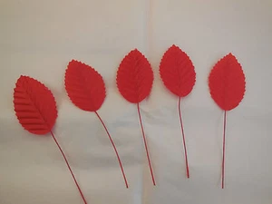 5 pieces X red rose leaves millinery hat craft fabric leaves leaf UK Seller - Picture 1 of 3