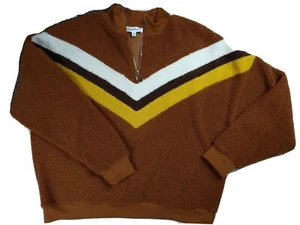 Women’s XL Retro Look Quarter Zip Pullover Cloud Chaser Soft Poly Sherpa Brown - Bild 1 von 7