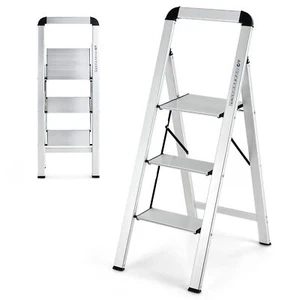 Portable 3-Step Ladder Aluminum Folding Step Stool w/ Non-Slip Pedal & Footpads - Picture 1 of 10