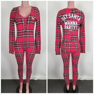 Victoria's Secret Pijama de Una Pieza Cuadros Quiero Fiesta Santa Long Johns Mediano - Imagen 1 de 18