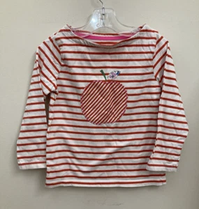 Mini Boden Girl's T-Shirt Red Stripes Apple Size 4-5 - Picture 1 of 6
