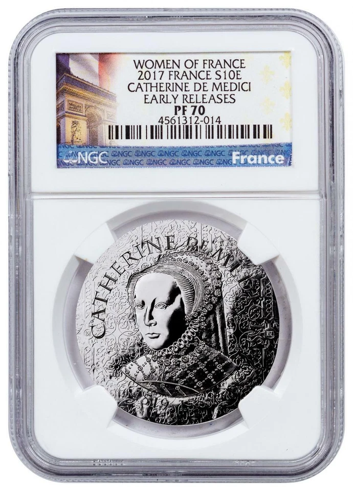 2017年法国女性-凯瑟琳·德·美第奇银币精铸10欧元硬币NGC PF70 — 第 1/2 张图片