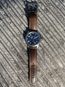 Panzera Flieger 47 Automatic Watch, Day/date, Blue Dial Leather Strap - Picture 1 of 8
