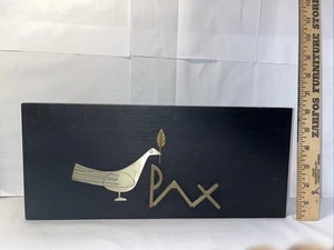Vintage EMAUS Talleres PAX Sterling Silver & Brass Dove of Peace Wood Plaque MCM - Picture 1 of 14