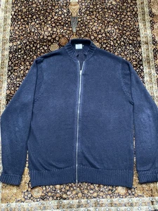 Inis Meain Linen Knit Sweater Jacket Mock Neck Full Zip Navy Open Weave Mens XL - Picture 1 of 18