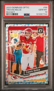 Travis Kelce 2023 Donruss Optic rocket Emoji Casehit PSA 10! Chiefs! - Picture 1 of 3