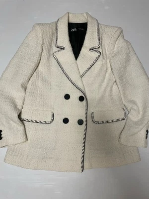 Blazer ZARA TOPSTITTED DOBLE BOTONADURA CRUDO/NEGRO TALLA L Foto 1 de 4