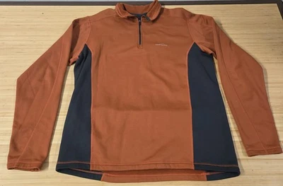 Eddie Bauer Sport Pullover Mens 2XL Tall Orange Gray Quarter Zip Fleece Stretch - Image 1 of 4