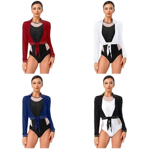 Abbigliamento donna danza competizione top casual giacche moda lucido manica lunga yoga - Foto 1 di 60