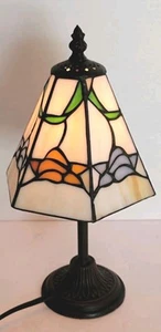 Vintage Tiffany Style Floral Stained Glass 12" Table Lamp Colorful Corded - Picture 1 of 9