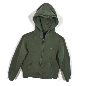 Polo Ralph Lauren Full Zip Hoodie Boys Size Medium 10-12 Green Gold Pony Pockets - Picture 1 of 20