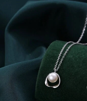 Genuine Pearl With Mobius Circle Shape In 935 Argentium Silver Women's Necklace - Image 1 of 4