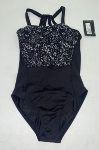 Bloch Girls Halter Neck Print Mesh One Piece Swimsuit Black Size Large - Picture 1 of 3