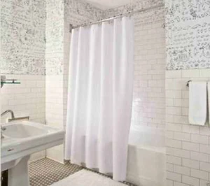 Tenda doccia in tessuto bianco semplice extra larga extra lunga standard con ganci ad anello - Foto 1 di 10