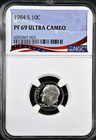 1984-S Proof Roosevelt Dime, Graded PF69UC NGC * OSR Patriotic Exclusive Label Cover