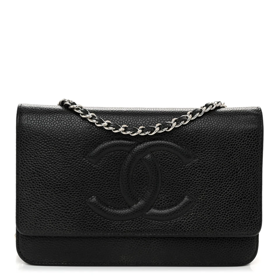 CHANEL Caviar Timeless Classic CC Wallet on Chain Black AUTHENTIC - Image 1 of 4