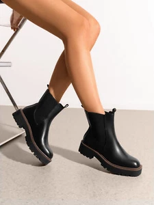 Women Low Heel Round Toe Comfortable Slip On Chelsea Ankle Boots Sole Platform - Picture 1 of 38