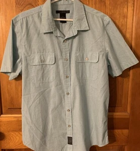 MENS CALVIN KLEIN COTTON GREEN BUTTON DOWN COLLARED SHORT SLEEVE SHIRT L - Picture 1 of 9