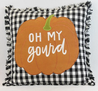 Lacourte Fall Decorative Pillow Pumpkin Thanksgiving Black White Check Plaid 20" - Image 1 of 4