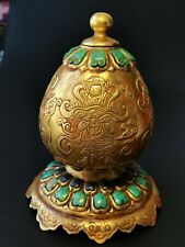 China ritual Gilding Bronze pot heavenly kings Tower pattern vessel pot set Gems