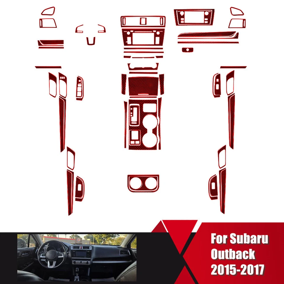 Kit completo interior coche embellecedor rojo fibra de carbono para Subaru Outback 2015-2017 Foto 1 de 4