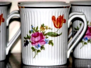 JLMENAU Graf Von Kenneberg Porcelain Ribbed Roses Cups Mugs Germany Set of 11 - Picture 1 of 10