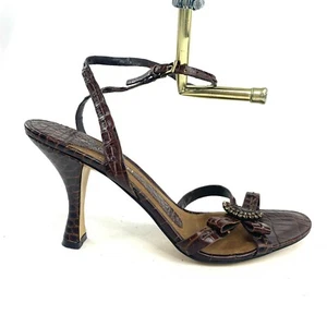 Enzo Angiolini Size 9.5 Brown Croc Embossed Leather Ankle Strap Sandal Shoe - Picture 1 of 7