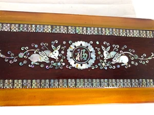 Vintage Asian Lacquered Smoking Box with Inlaid MOP Shell Bunnies Ash Tray - Picture 1 of 10