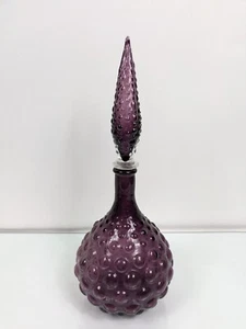 Vintage MCM Empoli Purple Squatty Bubble Decanter Genie Bottle W/ Resin Stopper - Picture 1 of 13