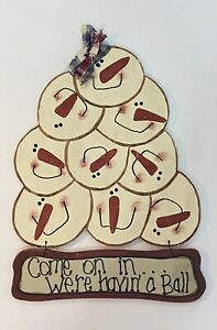 Wooden Snowman Wall Decoration Snowballs Sign - Come On In We’re Having A Ball