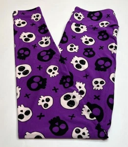NEW LuLaRoe OS Leggings PURPLE Black X Poison SKULL HALLOWEEN Dead Bone MUERTOS - Picture 1 of 4