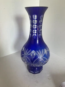 Vtg Cobalt Blue Cut Etched Glass Vase #2 - Picture 1 of 5