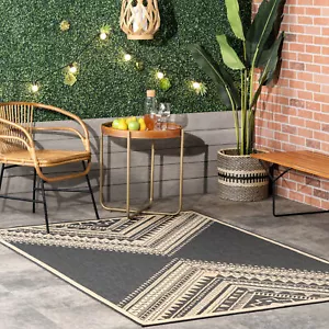 nuLOOM Landry Aztec Indoor/Outdoor Area Rug in Charcoal Global Inspired Tribal - Picture 1 of 7