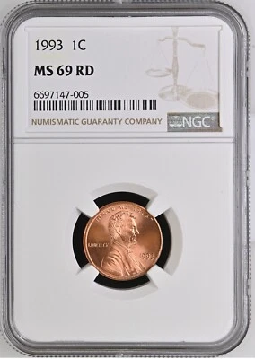 1993  1C RD  Lincoln Memorial One Cent  NGC MS69RD  6697147-005 - Image 1 of 2