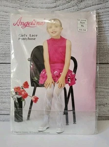 Angelina Girls White Lace Tights Pantyhose Size XL 11-14 100% Nylon Style 316 - Picture 1 of 3