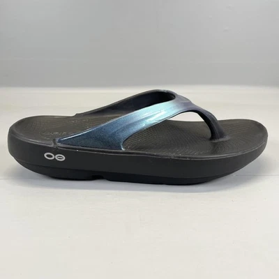 OOFOS OOLala 凉鞋女式 7 码蓝色黑色恢复拖鞋舒适鞋 — 第 1/4 张图片