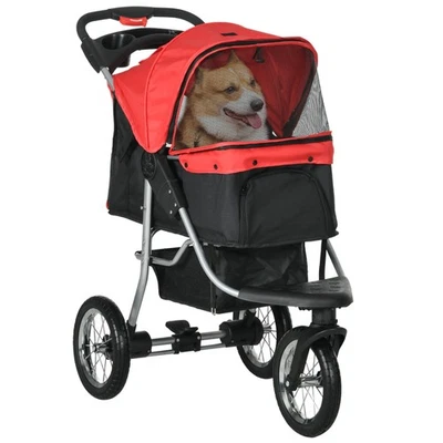 Hundewagen Hundebuggy Katzen Pet Stroller mit 3 Rädern klappbar Oxford Rot - Bild 1 von 4
