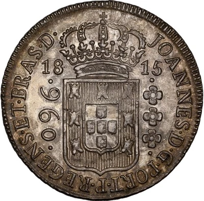 Brazil João Prince Regent 960 Reis 1815-B NGC MS61 Bahia! Overstruck on 8 Reales - Image 1 of 4