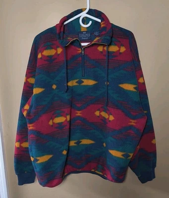 Винтажный JJ Oliver флис четверть молнии толстовка пуловер Aztec печати 90-х мужской L - Изображение 1 из 4